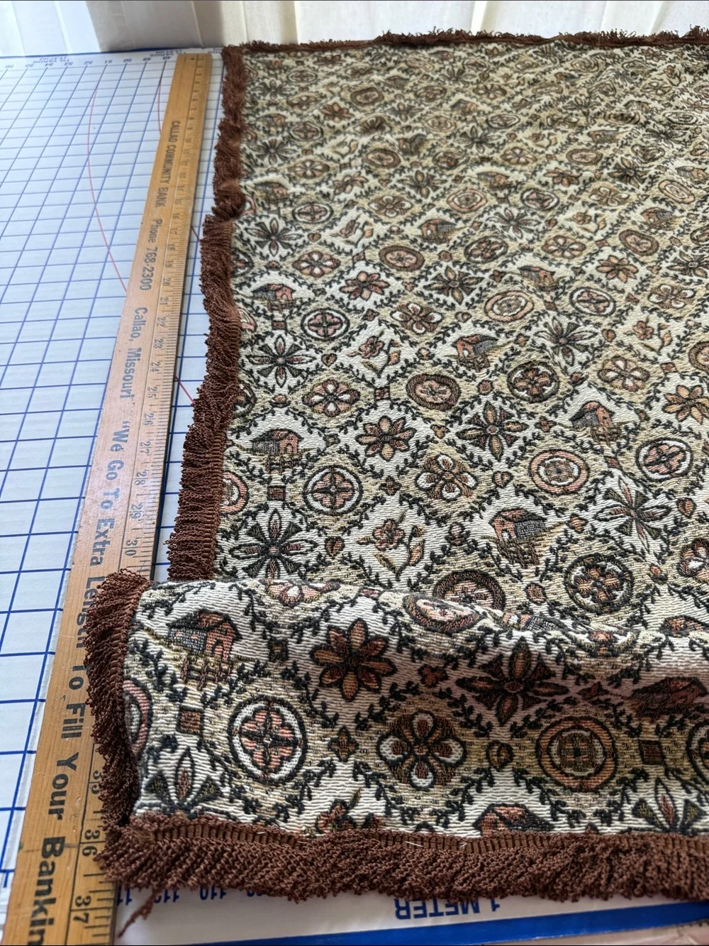 Vintage Folk Art Jacquard Woven Throw Lap Blanket Barn Floral Fringe 50x40